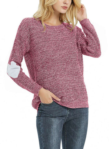 Women's Heart Patchwork Crewneck Knitted Pullover Sweater
