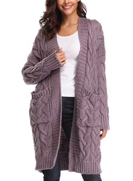 Women's Chunky Twist Knitted Open Front Long Cardigan