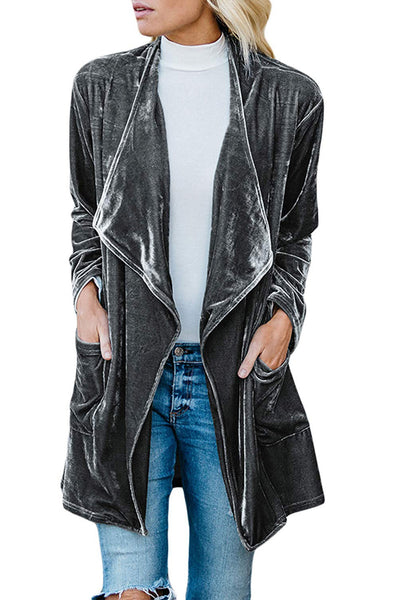 Women's Casual Long Velvet Jacket Coat