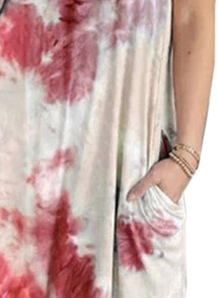 Women's Tie Dye Side Split Maxi Dresses with Pockets