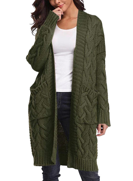 Women's Chunky Twist Knitted Open Front Long Cardigan
