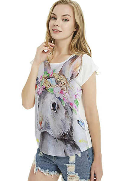 Women's Easter Bunny Graphic Easter Rabbit Print Short Sleeve Tops Casual Tee