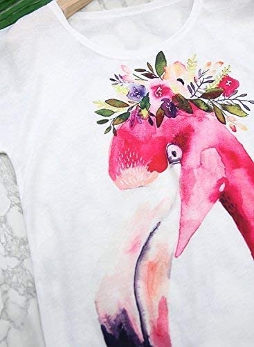 Women's Flamingo Print Crewneck Short Sleeve T-Shirt Top Tees