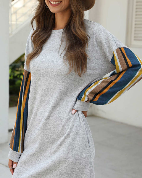 Women's Casual Striped Print Pullover Top Loose Midi A-line Dress